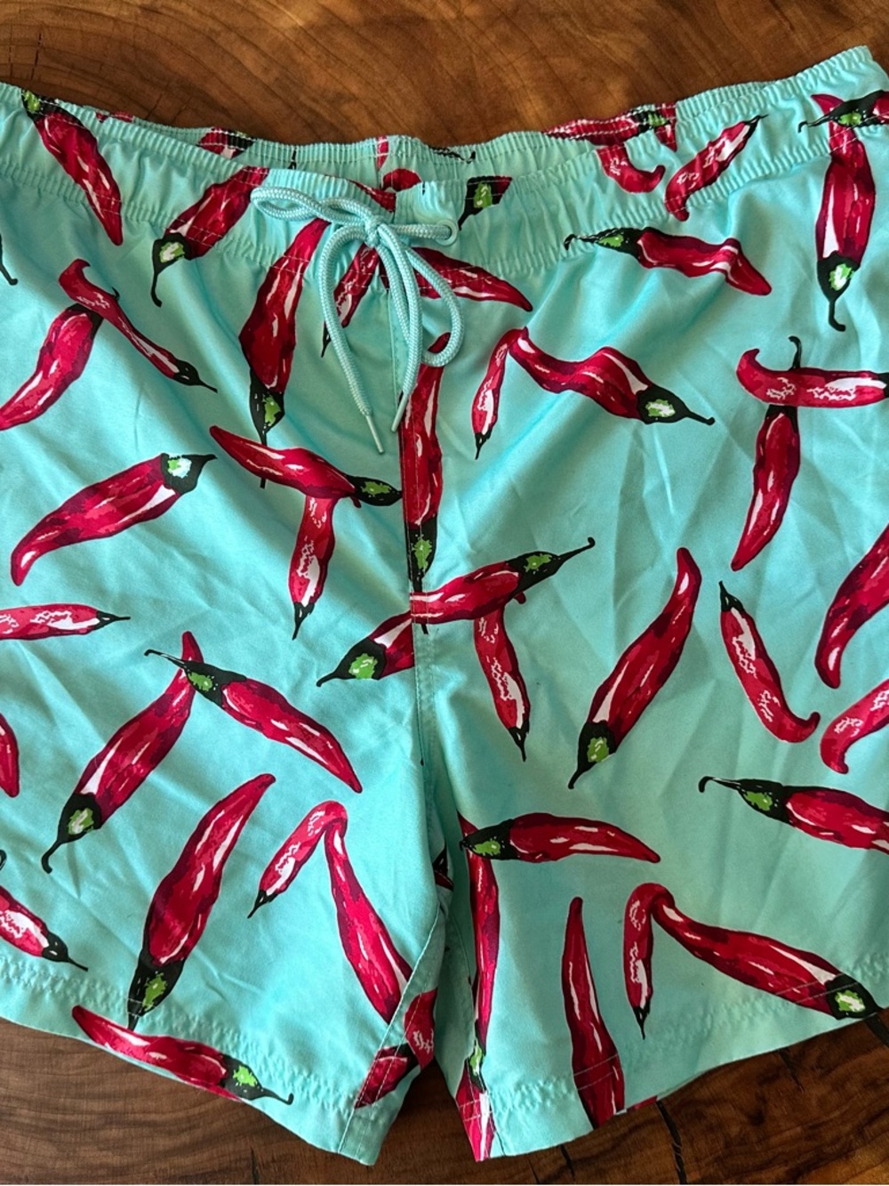 George Aqua Swim Trunks with Red Chili Print